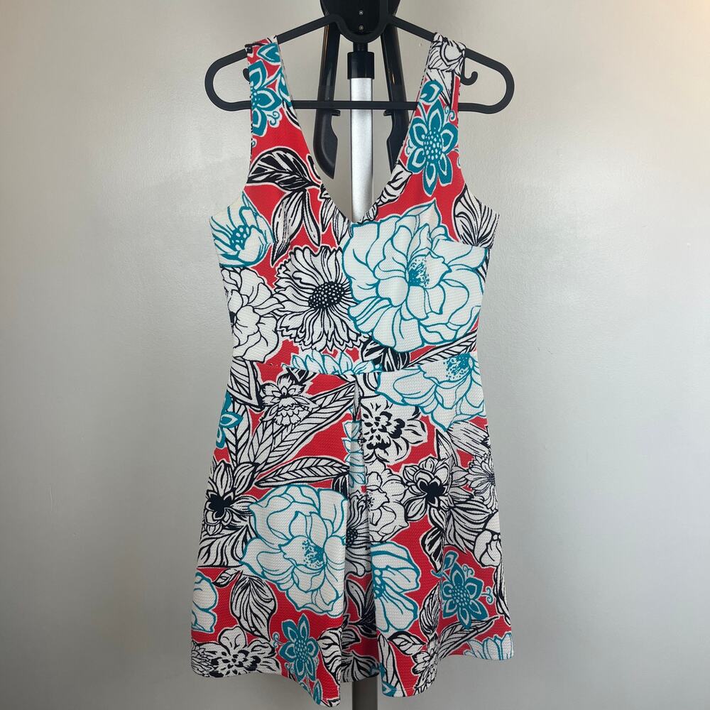 Soprano Sleeveless Floral Orange & Teal Mini Dress Size Medium